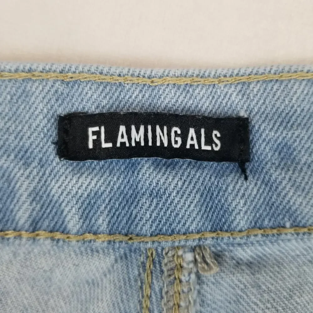Flamingals Jeans Womens XL Moxie Barrel Low Slung Paint Splatter Grommet Tie - Picture 7 of 12